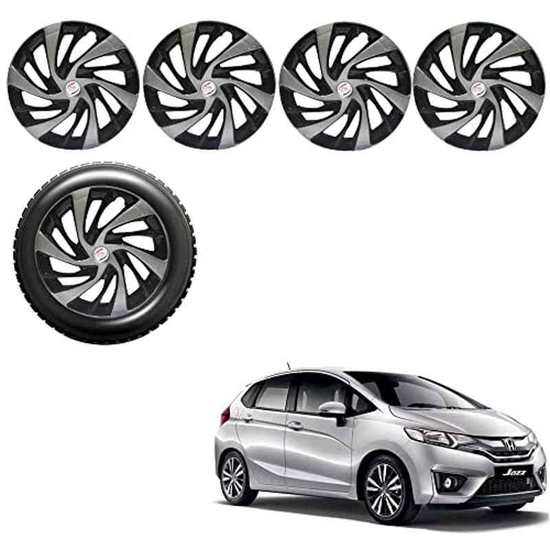 Auto Pearl 4 Pcs 15 inch Silver & Black ABS Press Type Hubcap Wheel Cover Set with Retention Ring for Honda Jazz 2015 S and V