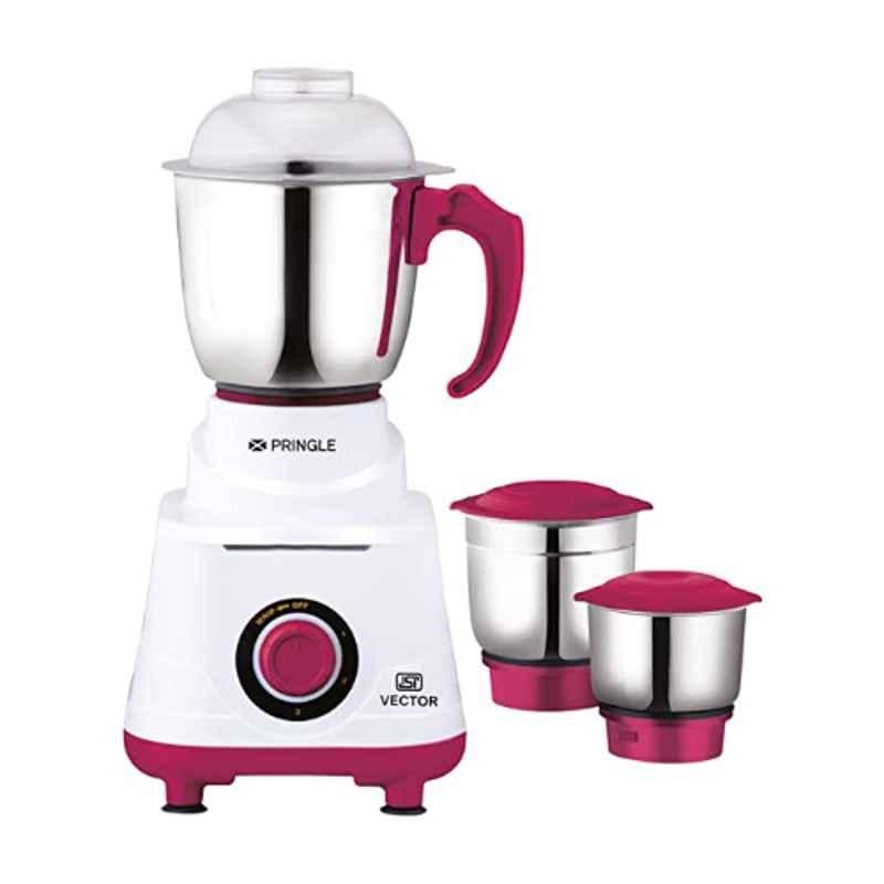 Pringle Vector 500W ABS White & Pink Mixer Grinder with 3 Jar