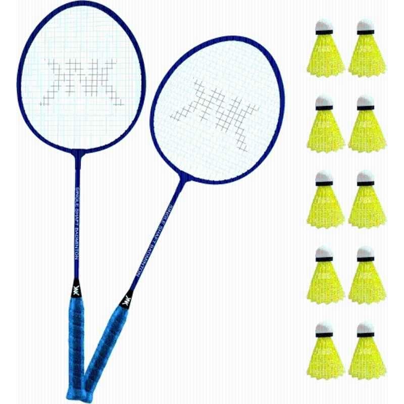 STYRKR Multicolour Single Shaft Badminton Racket Pack of 2 Pcs with 10 Pcs Plastic Shuttle Badminton Kit