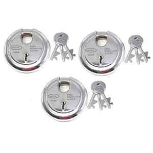 Onjecx 65mm 6 Levers Stainless Steel Round Heavy Duty Pad Lock with 3 Keys, RPL653 (Pack of 3)