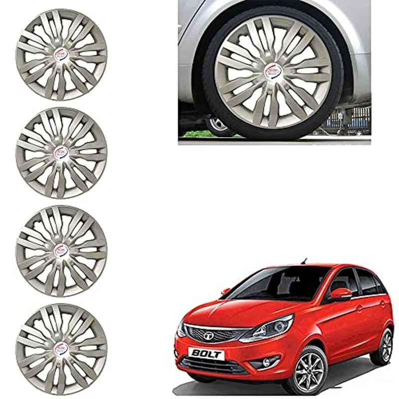 Auto Pearl 4 Pcs 14 inch ABS Silver Full Caps Car Wheel Cover Set for TATA Bolt