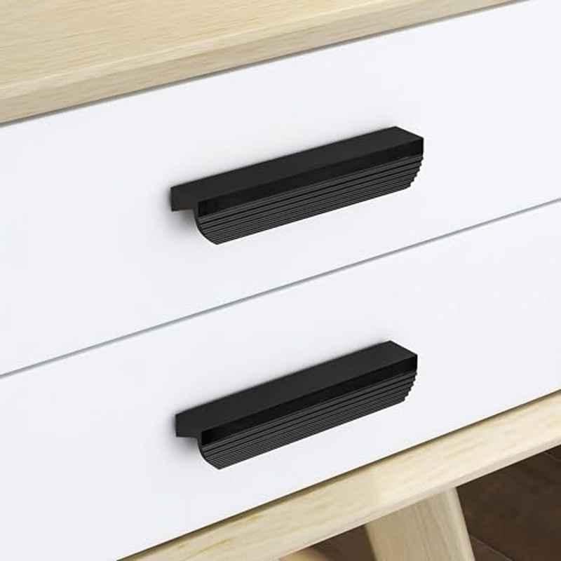 Plantex 96mm Aluminium Black Matte Finish Pull Cabinet Handle for Home & Office, APS-DTC-5200-BLK-96MM-PK-2 (Pack of 2)
