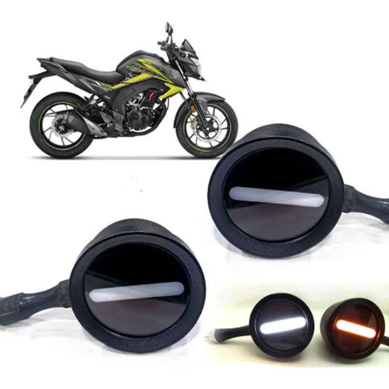 Auto Pearl 2 Pcs 12V Black Bike Front LED Indicator Light Set for Hero CB Hornet 160, F148