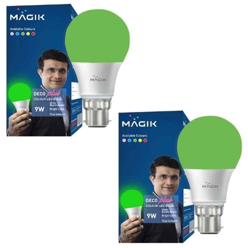 Magik Deco Plus 9W B22 Polycarbonate Green LED Bulb (Pack of 2), LUDP009G4258E2