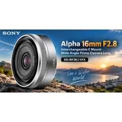 Sony Alpha SEL16F28 16mm F2.8 Interchangeable E Mount Wide Angle Prime Camera Lens, SEL16F28/J SYX