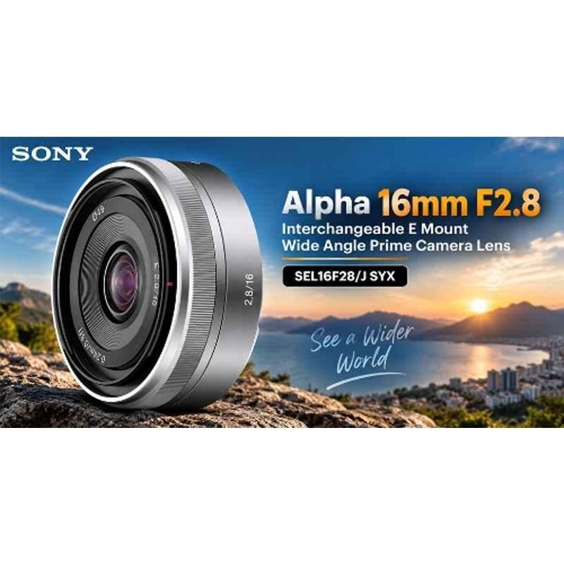 Sony Alpha SEL16F28 16mm F2.8 Interchangeable E Mount Wide Angle Prime Camera Lens, SEL16F28/J SYX