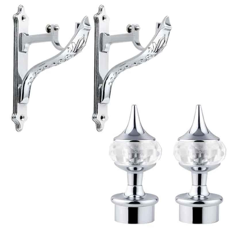 Plantex Heavy Duty Aluminium Diamond Curtain Holder/Curtain Brackets/Curtains Rod Holder with Support 1 inch Rod Chrome