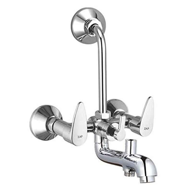 ZAP BRE1 Brass Chrome Finish 3 In 1 Wall Mixer Set with Provision for Overhead Shower & 125mm Long Bend Pipe