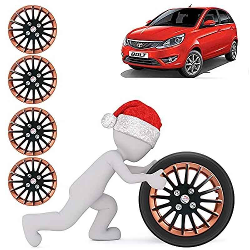 Auto Pearl 4 Pcs 14 inch ABS Copper & Black Press Fitting Wheel Cover Set for TATA Bolt