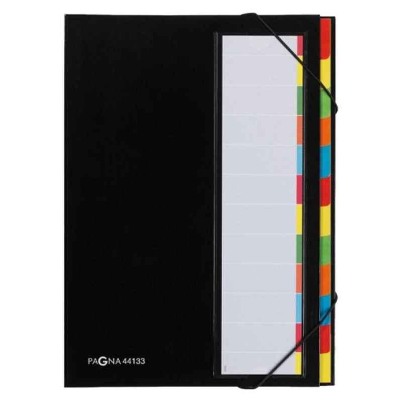Pagna A4 Black 12 colored tabs Filing Book with elastic fastener