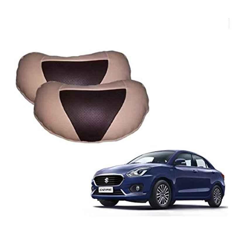 Kozdiko 2 Pcs Beige & Brown Car Neck Rest Cushion Pillow Set for Maruti Suzuki Swift Dzire 2017