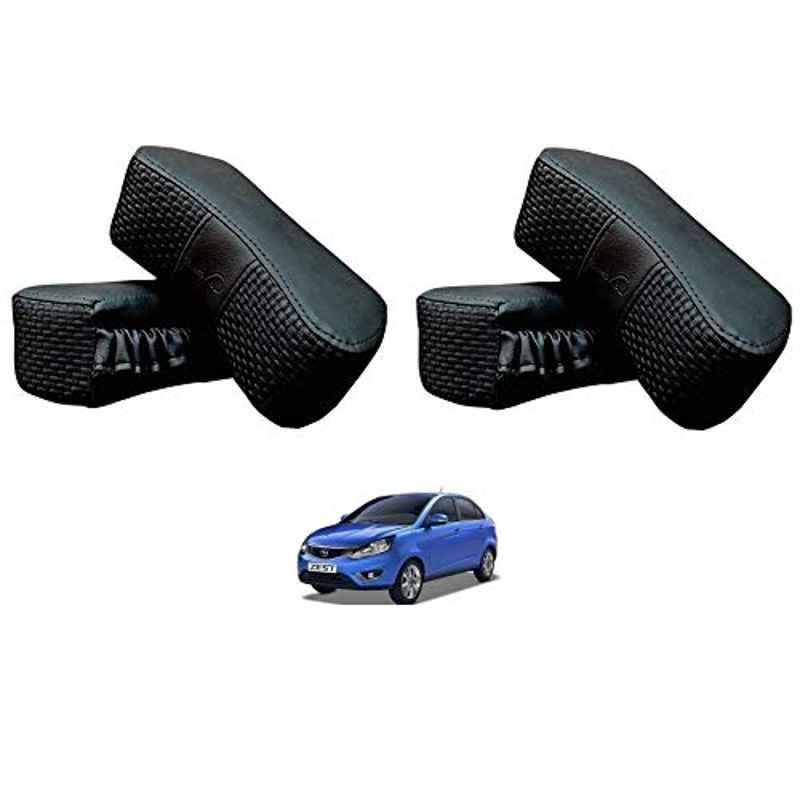 Kozdiko 4 Pcs CV Designer Black Leatherite Neck Rest Car Cushion Pillow Set for Tata Zest