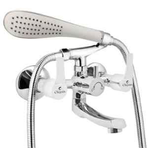 Cliquin Topaz Vitara Brass Chrome Wall Mounted Wall Mixer with Telephonic Crutch Hand Shower & 1m Stainless Steel Shower Tube