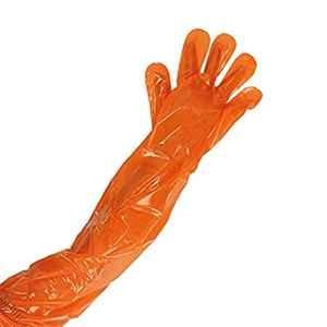 Forgesy 35 inch Orange Polyester Disposable Full Arm Gloves, SUNX06 (Pack of 100)