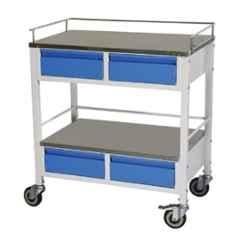 Yes Kay Mild Steel Powder Coated 2 Shelves Medicine Trolley with Stainless Steel Top & 4 Drawers