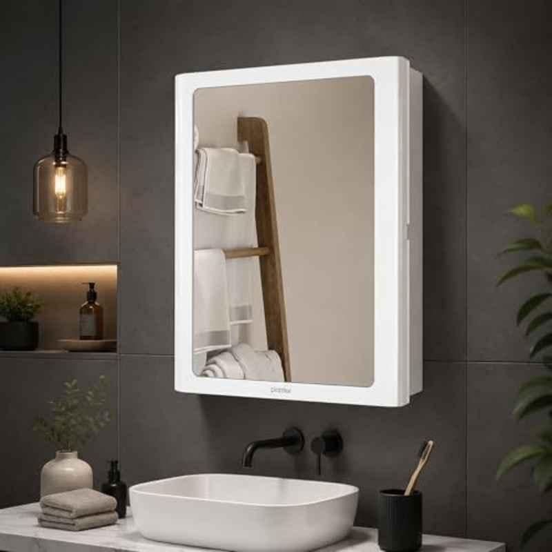 Plantex 14x18 inch ABS Wall Mounted White Bathroom Cabinet with Mirror with Storage for Bathroom