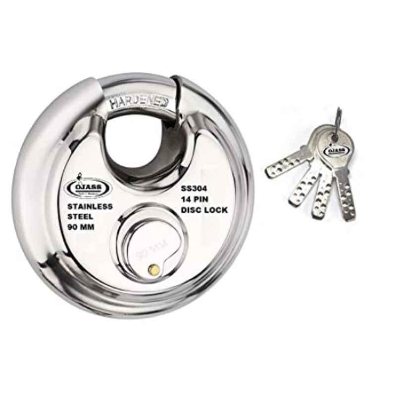 Onjecx 90mm 14 Pin Stainless Steel Cylindrical Shutter Round Disc Lock with 4 Computerized Keys, CK90