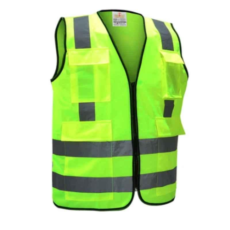Empiral E108083101 Yellow Polyester Hi-Vis Safety Vest with Backside Straight Reflective & Zipper Closure, Size: L