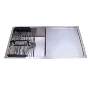 Crocodile 37x18x10 inch Stainless Steel Square Diamond Cut Single Bowl Kitchen Sink with Drainboard