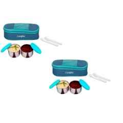 Carrolite 400ml Blue & Cyan Stainless Steel Lunchbox Buy 1 Get 1 Free, Trendy_1007 (Pack of 2)
