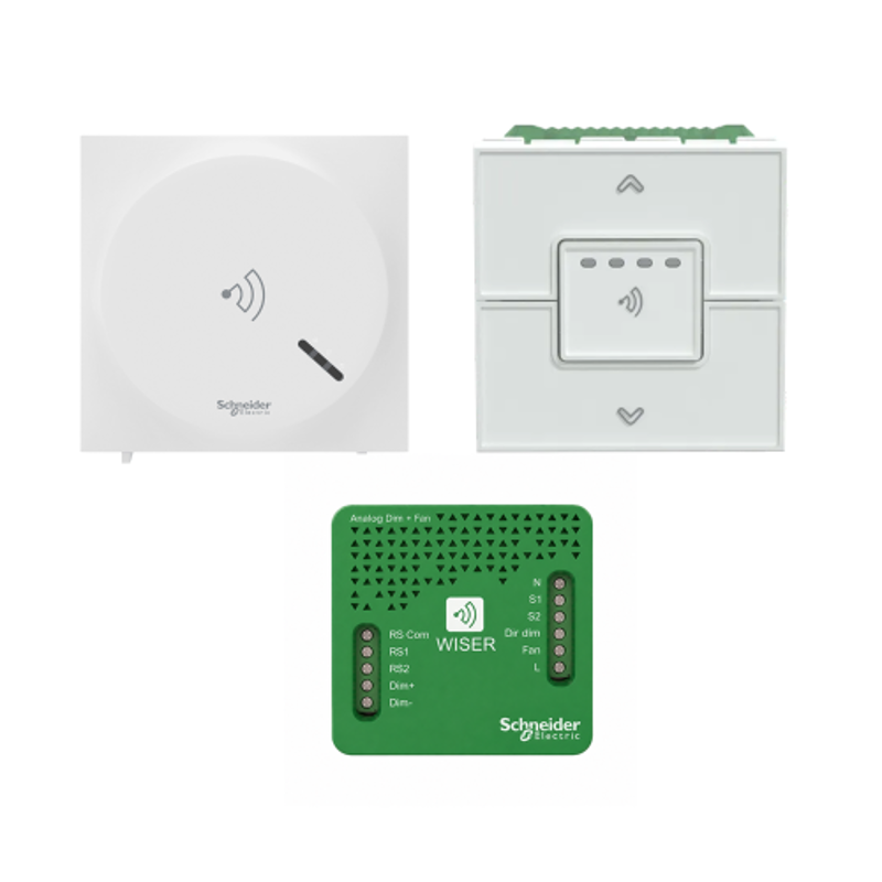 Schneider Electric Wiser 1.0 Smart Home Automation Combo with WiFi Gateway (IH101ZWIFI), 2 Pcs Dimmer (IH12001010) & 1Pcs Smart Fan Regulator (IH1200010F) for 1 BHK