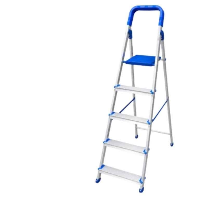 Sky Scrappers 5 Step Aluminium Silver & Blue Foldable Ladder for Home & Office Use, SSL7004H5