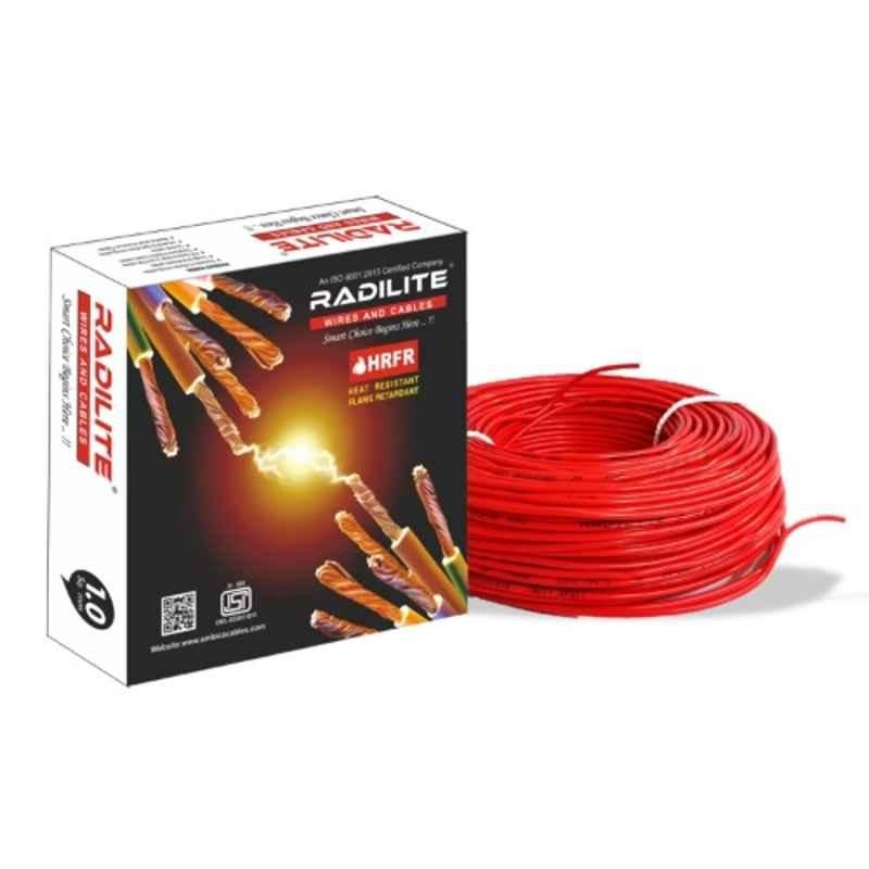 RADILITE 1 Sqmm Red Single Core HRFR Multistrand PVC Insulated Housing Wire, RAD 002C, Length: 450 m