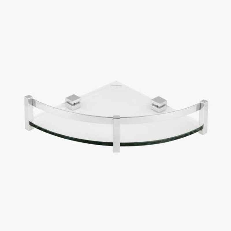 Kerovit 10x10 inch Silver Chrome Finish Square Range Glass Corner Shelf, KA990013