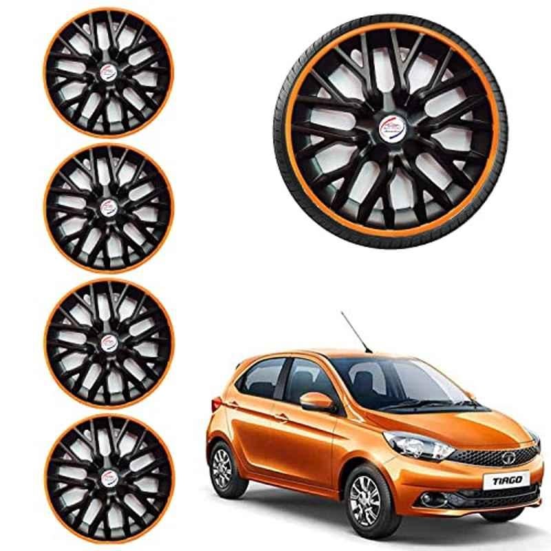 Auto Pearl 4 Pcs 14 inch ABS Phoenix Black & Orange Car Wheel Cover Set for TATA Tiago