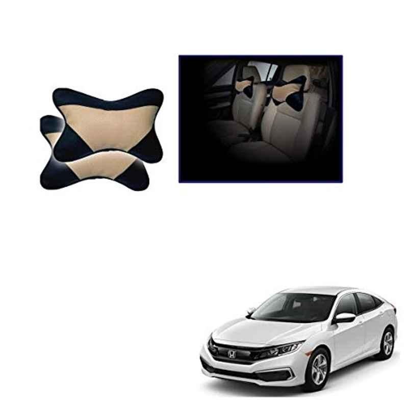 Kozdiko 2 Pcs Memory Foam Beige & Black Car Neck Rest Cushion Pillow Set for Honda Civic 2019