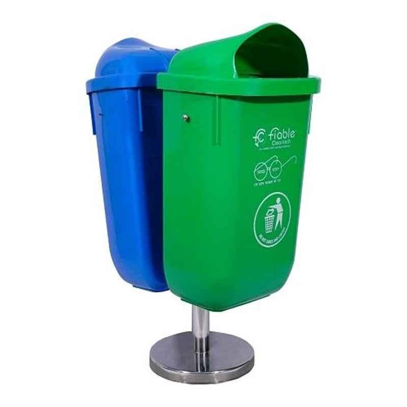 Fiable 50L HDPE Green & Blue Dustbin with Pole, FDB 50 T