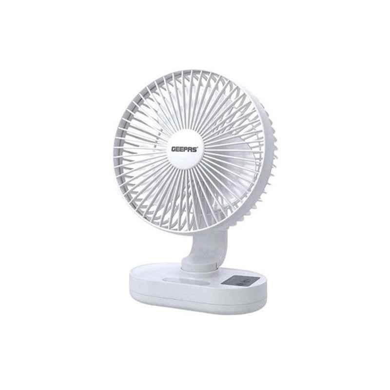 Geepas 8 inch 6W Plastic White Rechargeable Fan, GF21157