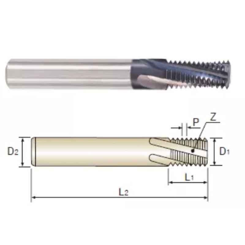 YG-1 12mm Solid Carbide Uncoated Thread Mill without Coolant Hole, L1111600, Overall Length: 92 mm