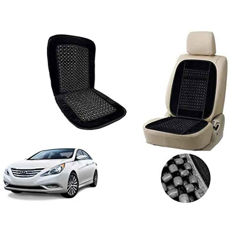 Auto Pearl PU, Velvet & Wooden Beads Black Rectangular Seat Cushion for Hyundai Sonata