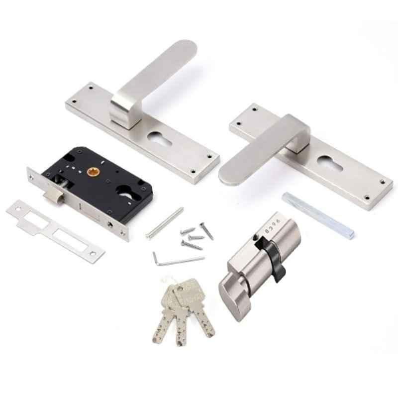 Ojass 2 Pcs 8 inch Stainless Steel Mortise Door Handle with 70mm Brass Lock Body Set, BML70CY+S099SS