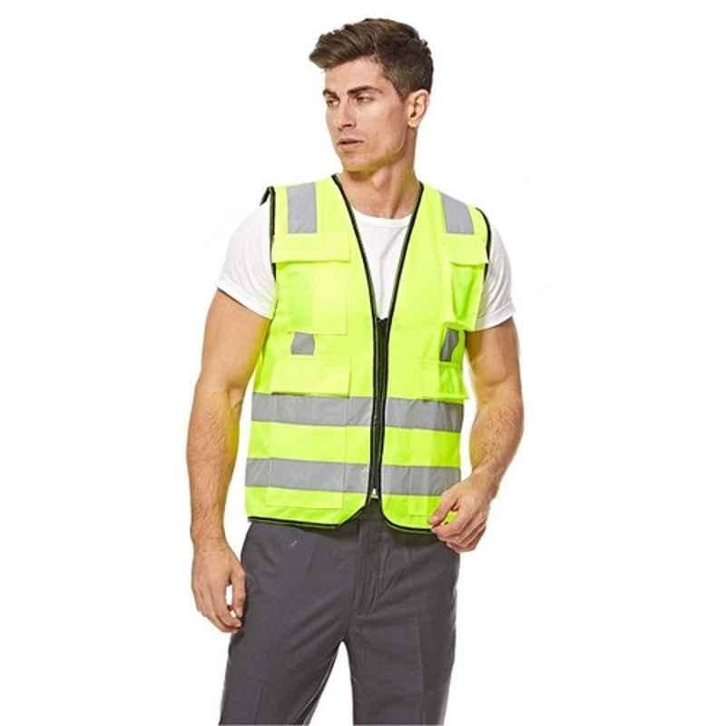 Empiral Bright E108083205 100% Polyester Fluorescent Yellow High Visibility Safety Vest with Straight Reflector at Back, Size: 2XL