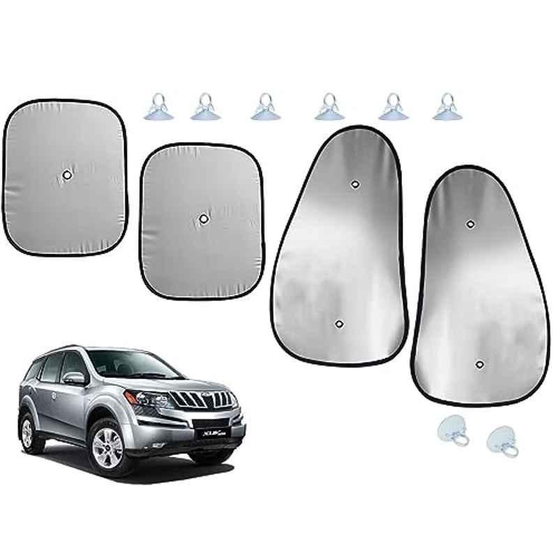 Auto Pearl 4 Pcs Polyester Black & Silver Window Side Sun Shade Set for Mahindra XUV 500 2015