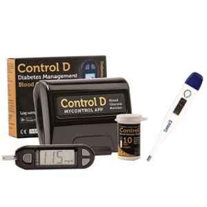 Control D Glucometer Kit, 10 Pcs Blood Glucose Test Strips & Digital Thermometer Combo