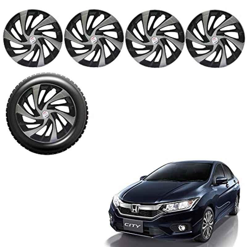 Auto Pearl 4 Pcs 15 inch Silver & Black ABS Press Type Hubcap Wheel Cover Set with Retention Ring for Honda City 2017