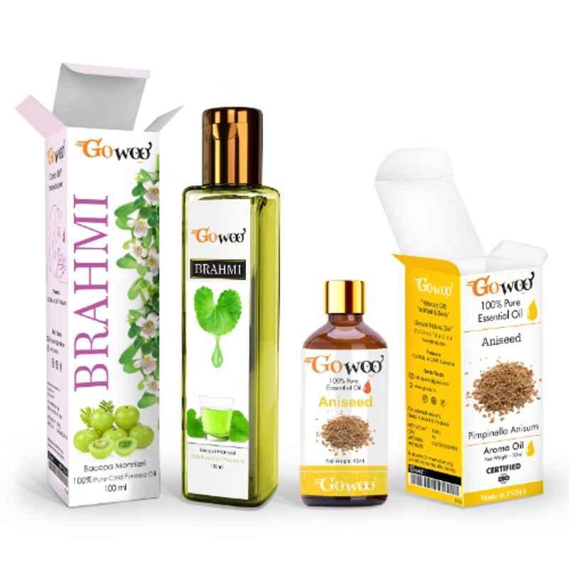 GoWoo 2 Pcs 10ml Natural Aniseed Aroma Oil & 100ml Brahmi Carrier Oil Set, GWOC94-P2+P169