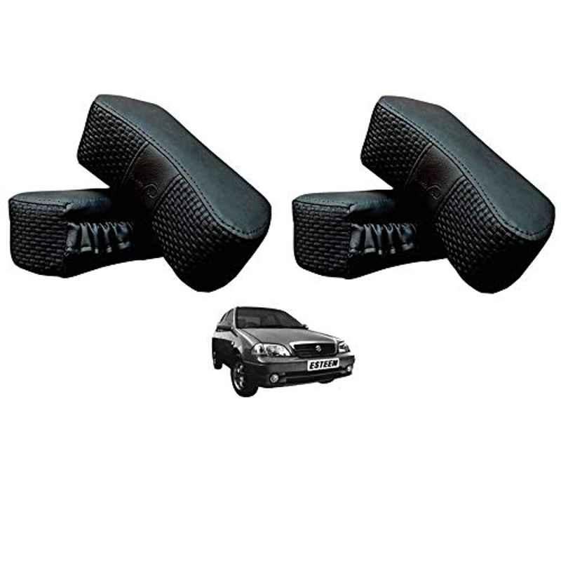 Kozdiko 4 Pcs CV Designer Black Leatherite Neck Rest Car Cushion Pillow Set for Maruti Suzuki Esteem