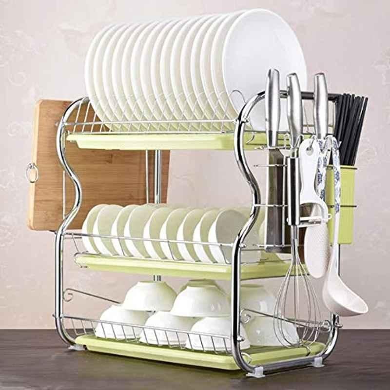Rubik Stainless Steel White & Silver 3 Tier Dish Drainer Rack, RDR3L3TWCBHWH