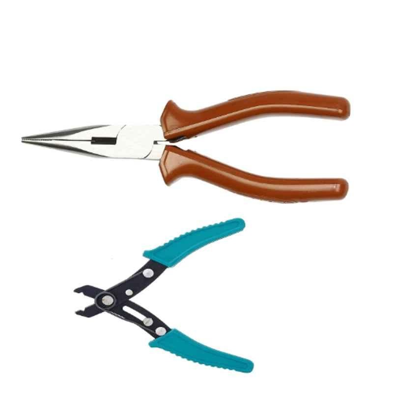 Forgesy 2 Pcs Chrome Vanadium Steel Green & Blue Long Nose & Wire Stripping Plier Combo, FORGESY308