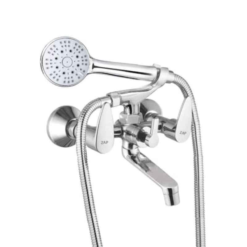 ZAP Brass Chrome Finish 2 In 1 Wall Mixer with Crutch & Multi Flow Hand Shower Set