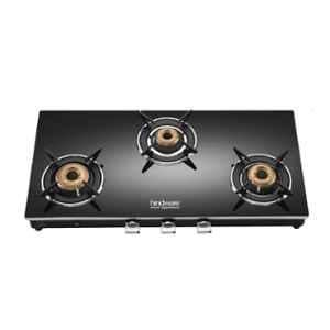 Hindware Emineo 3B Glass Top Cooktop with 3 Brass Burner & Manual Ignition, CT 100225