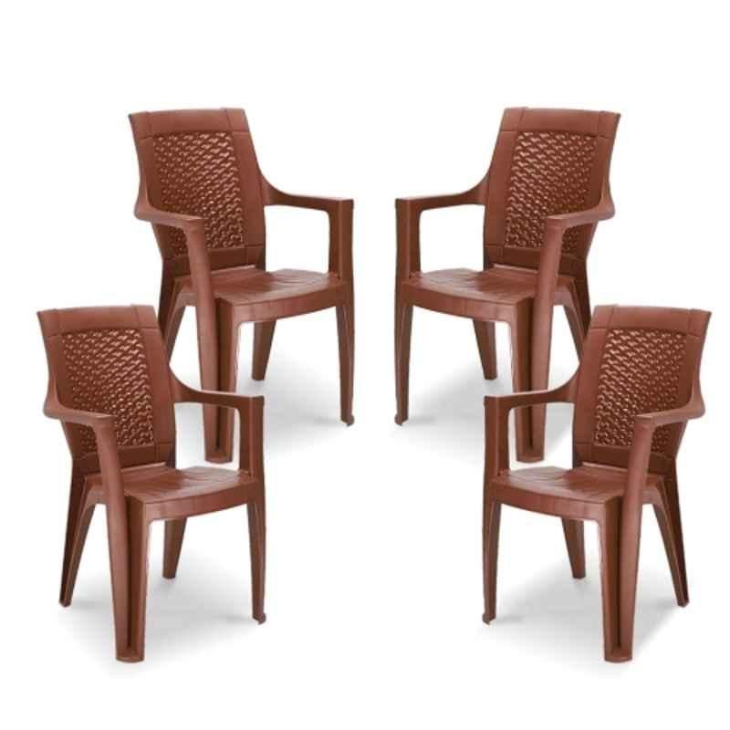 Maharaja Star 560x600x880mm Plastic Metallic Brown Armrest Chair for Home & Living Room (Pack of 4)