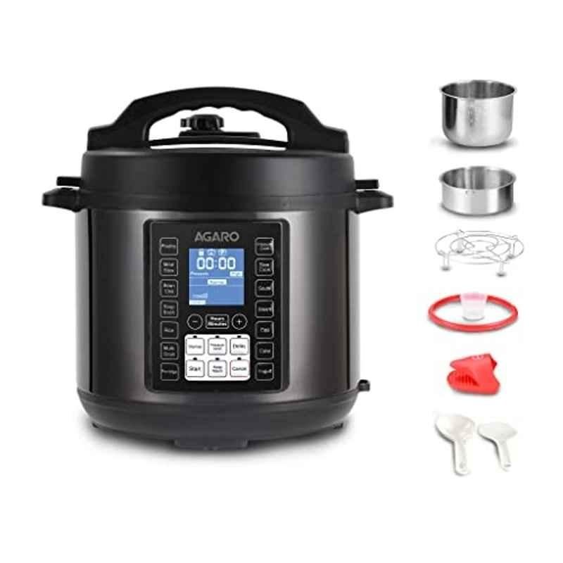 AGARO Imperial 1300W 8 Litre Stainless Steel Black Electric Pressure Cooker, 33872