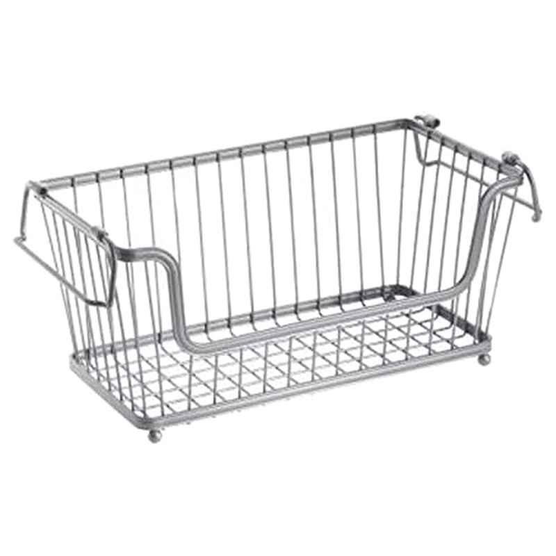 Interdesign 12 inch Metal Silver York Lyra Open Basket Bin, 111081