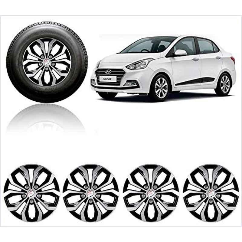 Auto Pearl 4 Pcs 14 inch ABS Silver & Black Press Fitting Wheel Cover Set for Hyundai Xcent 2017