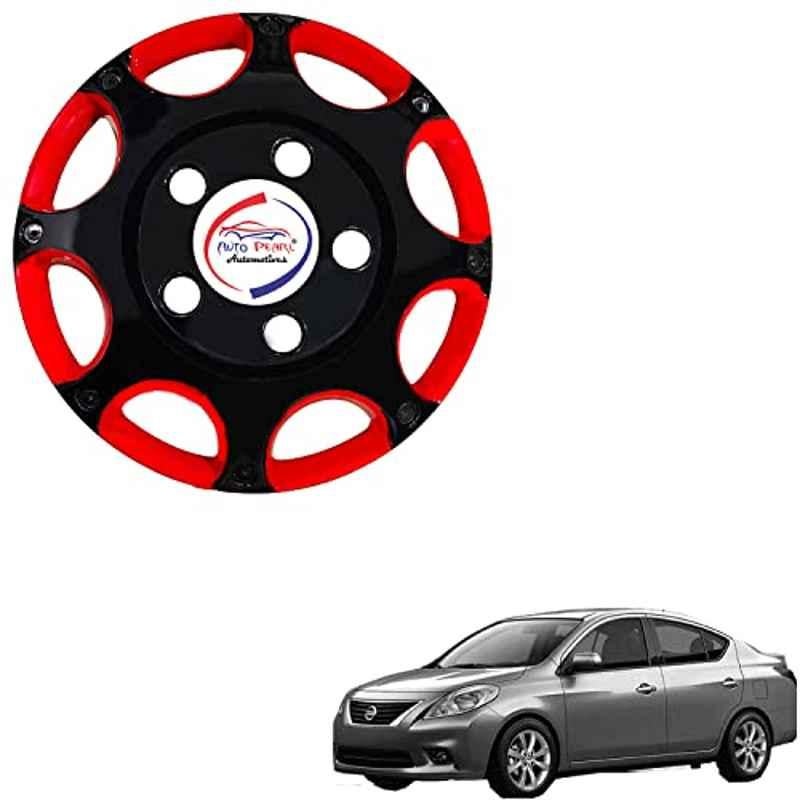 Auto Pearl 4 Pcs 15 inch ABS Black & Red Hubcap Wheel Cover Set for Nissan Sunny BBR32